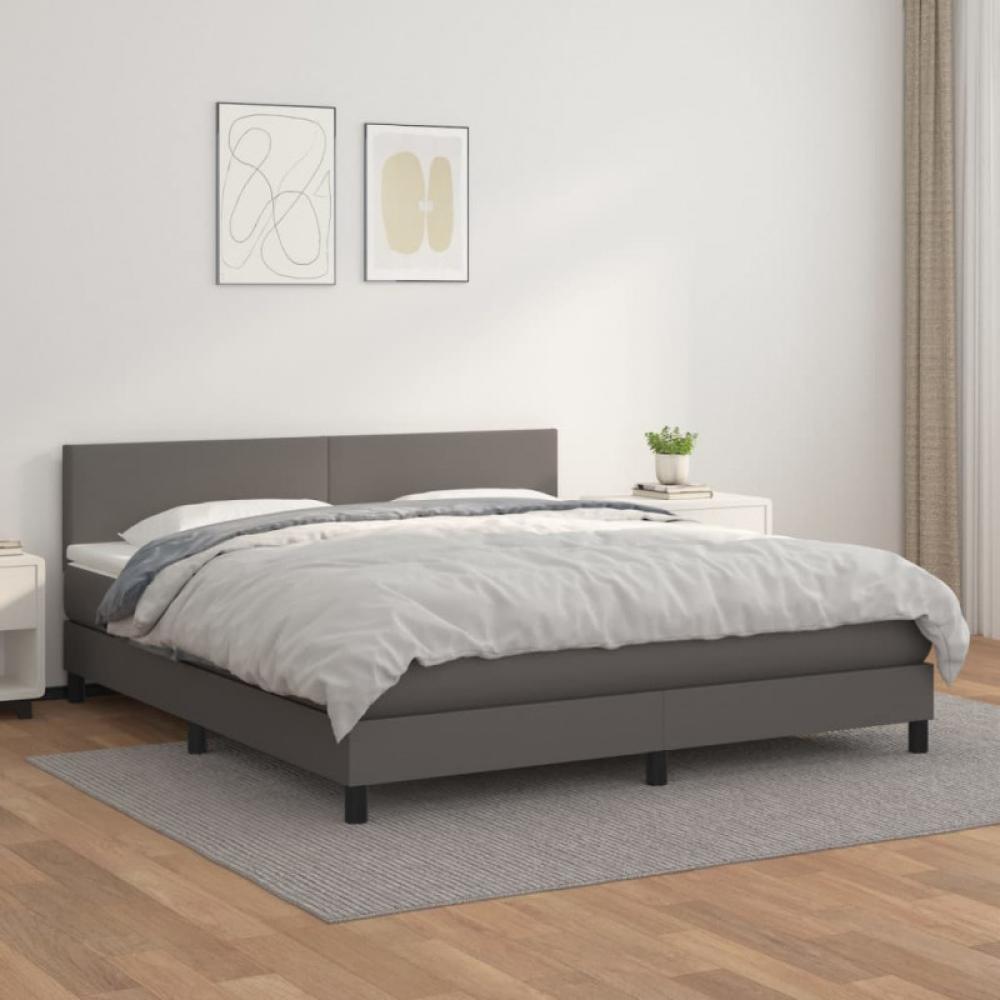 Boxspringbett mit Matratze Grau 160x200 cm Kunstleder (Farbe: Grau) Bild 1