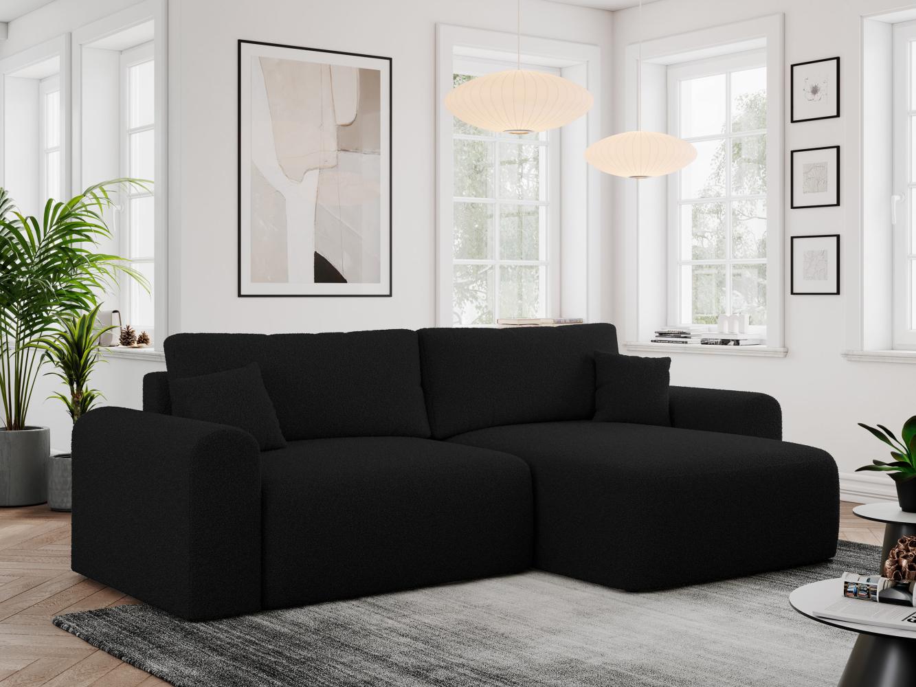 Ecksofa L-form, Couch mit Schlaffunktion und Bettkaste - NELSON - Schwarz Boucle Bild 1