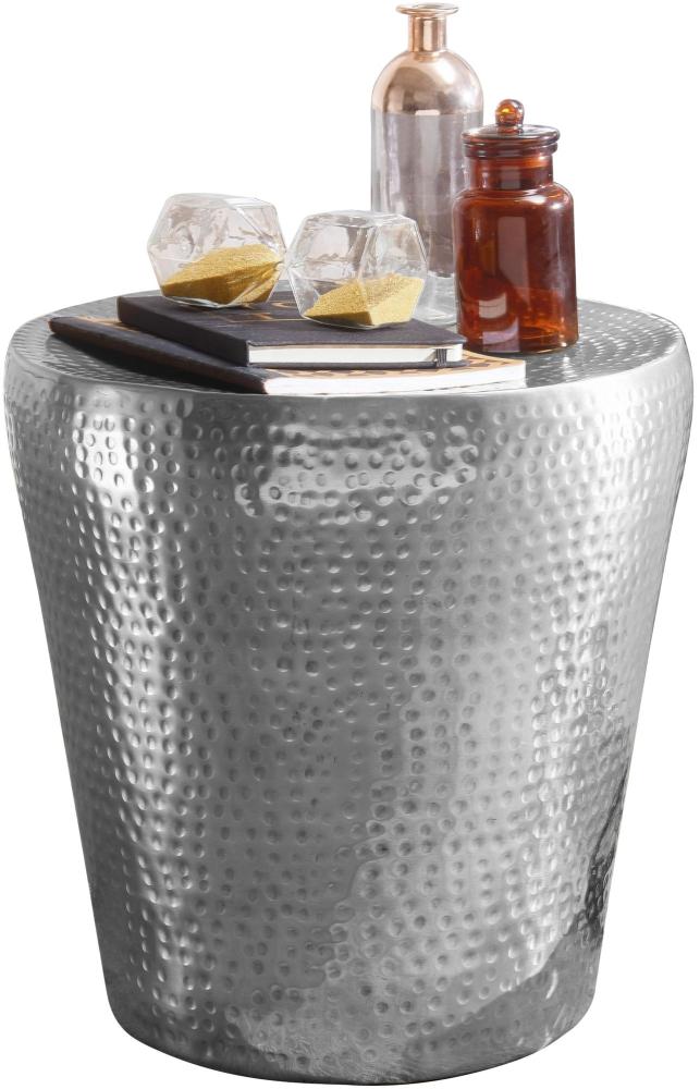 Wohnling Beistelltisch VAKRIM 41 x 41 x 41 cm Aluminium Dekotisch orientalisch rund, silber Bild 1