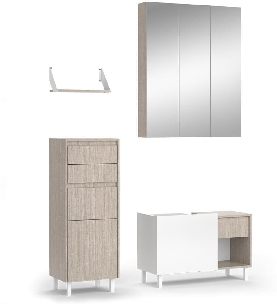 Vicco Badmöbel-Set Arianna Greige Weiß, modernes Design, Badezimmer Spiegelschrank Waschtischunterschrank Wandregal Midischrank Bild 1