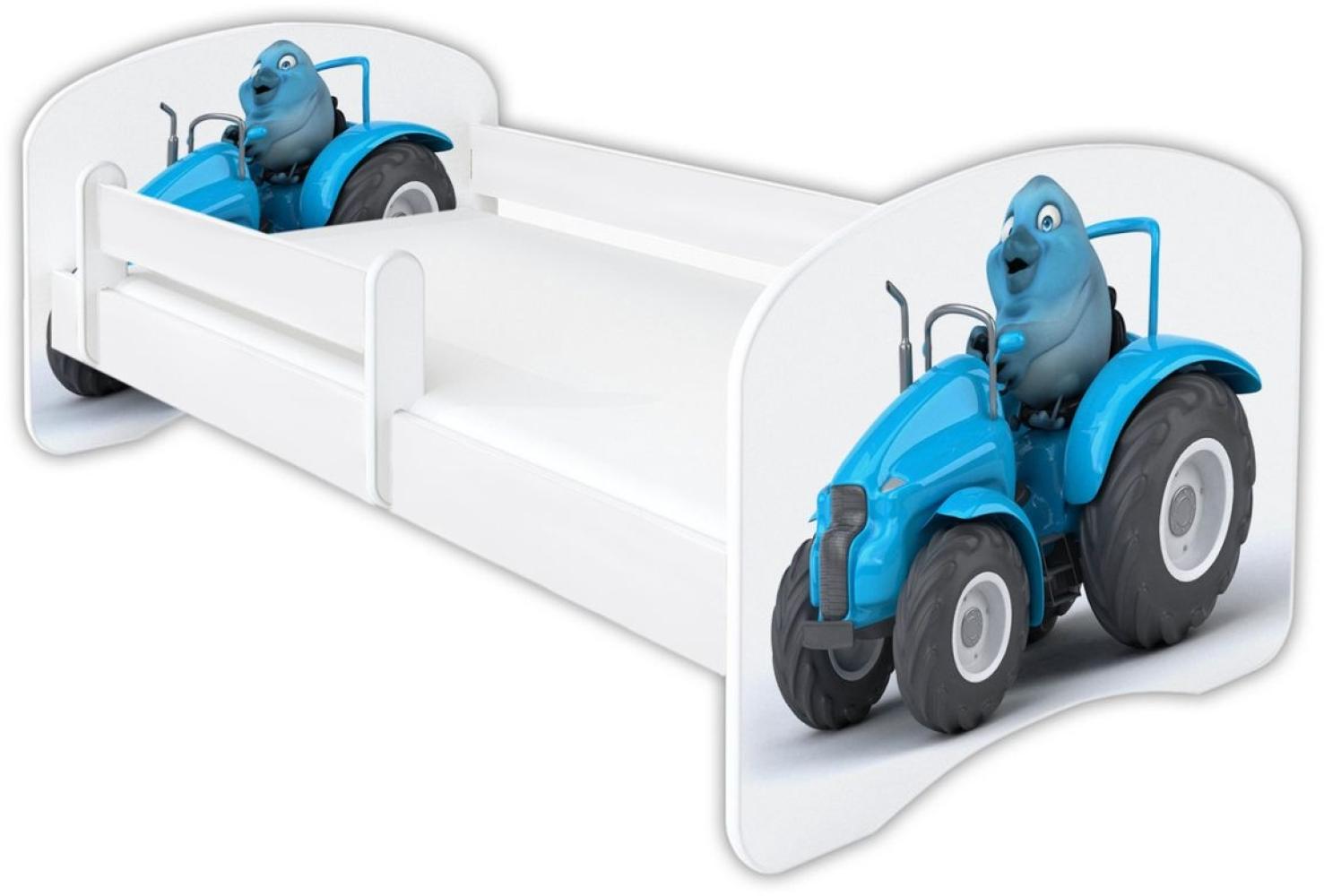 Clamaro 'Schlummerland 2021' Kinderbett 80x180 cm, Traktor Blau, inkl. Lattenrost, Matratze und Rausfallschutz (ohne Schublade) Bild 1