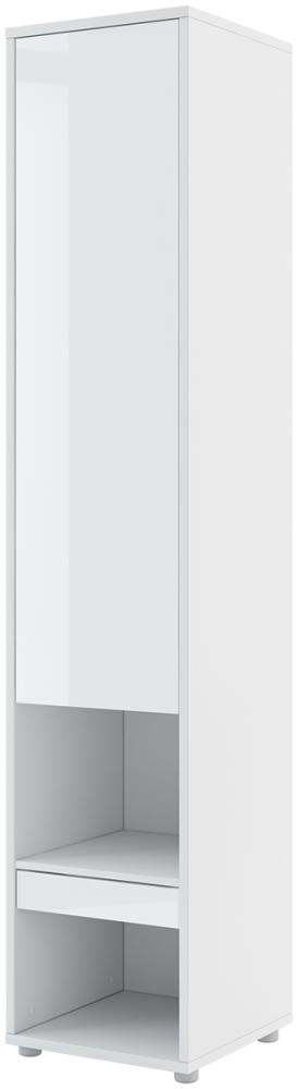 MEBLINI Schrank für Schrankbett Bed Concept - Hochschrank mit Ablagen, Fächern und Schublade - Nachttisch - BC-07 - Weiß Hochglanz/Weiß Bild 1
