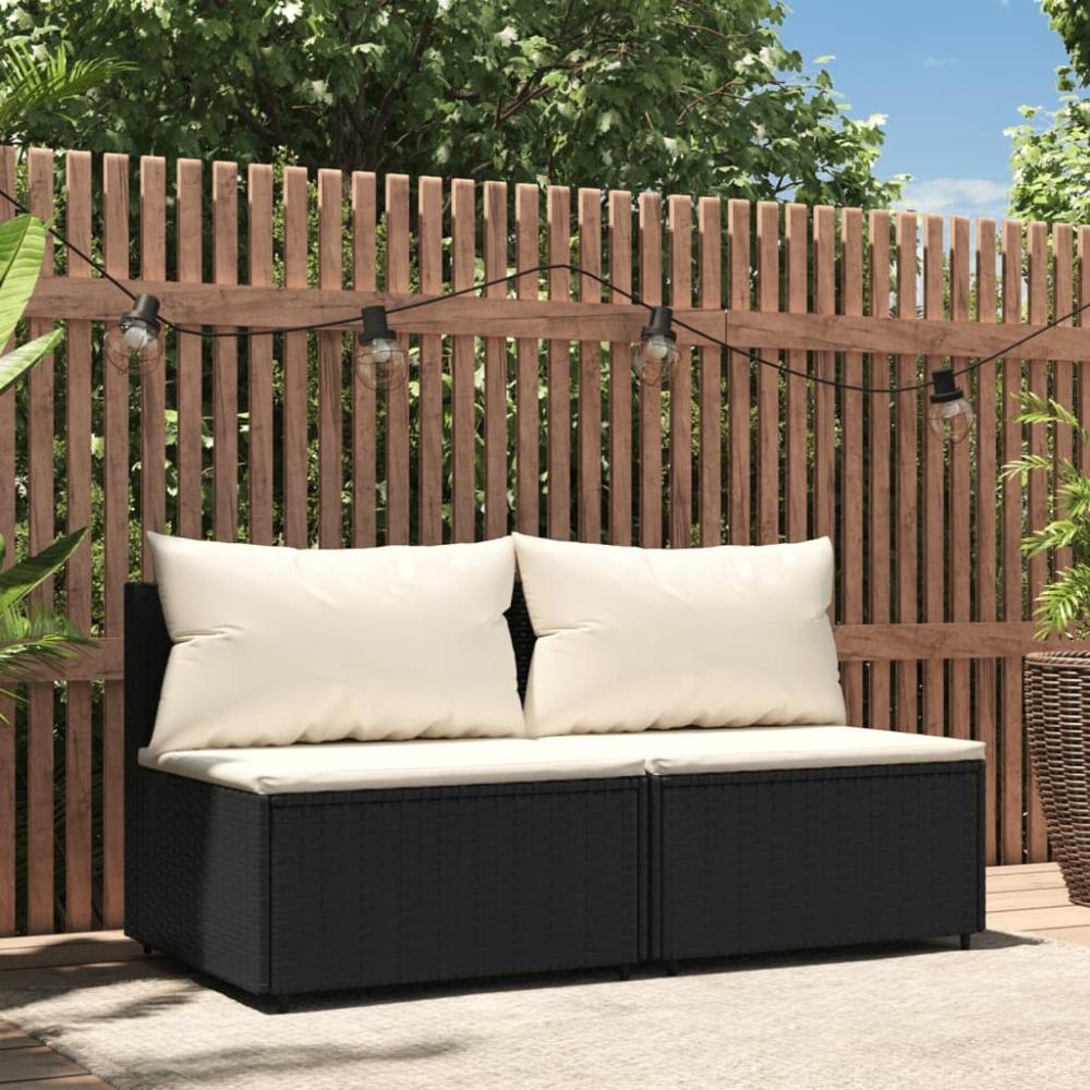 vidaXL Garten-Mittelsofas mit Kissen 2 Stk. Schwarz Poly Rattan Bild 1