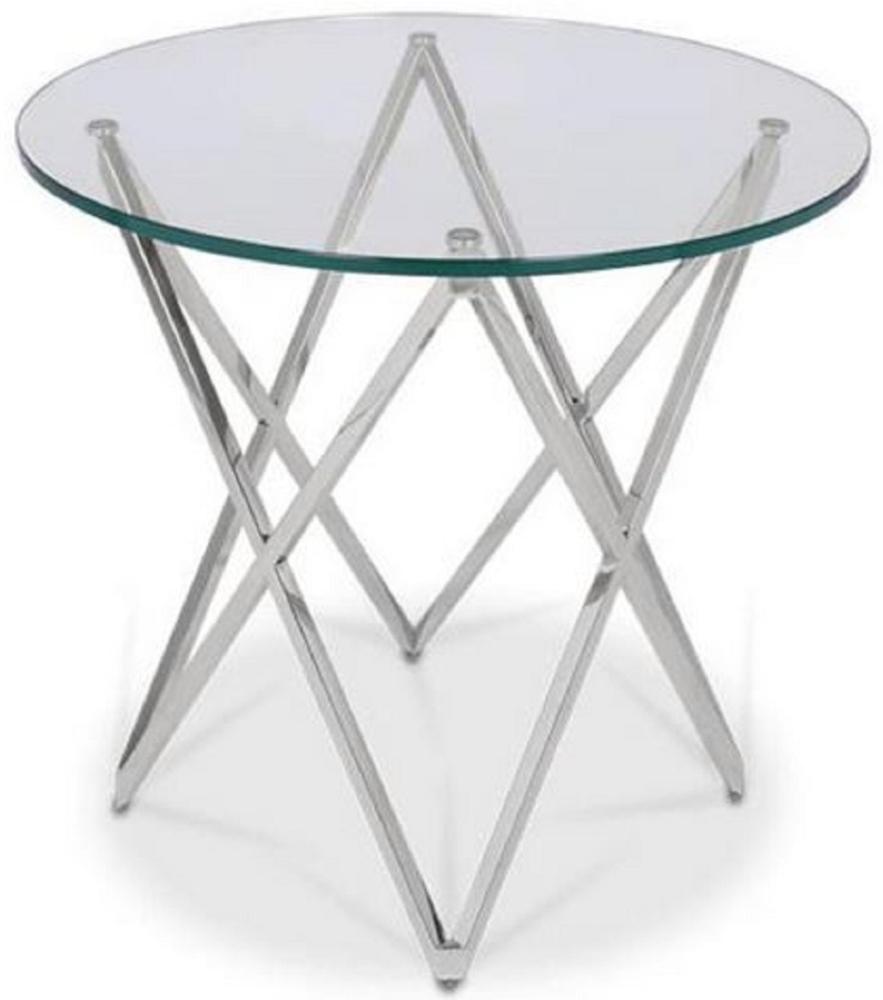 Casa Padrino Luxus Beistelltisch Silber Ø 60 x H. 55 cm - Runder Edelstahl Tisch mit Glasplatte - Luxus Möbel Bild 1