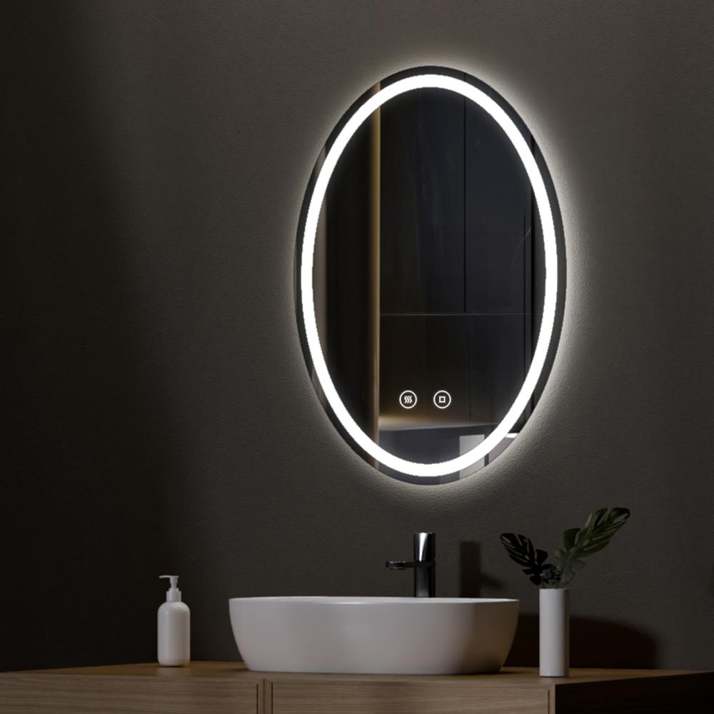 EMKE Badspiegel Mit Beleuchtung Elliptisch Wandspiegel Touch Beschlagfrei 3 Lichtfarbe Dimmbar Oval Badezimmerspiegel 50×70cm Bild 1