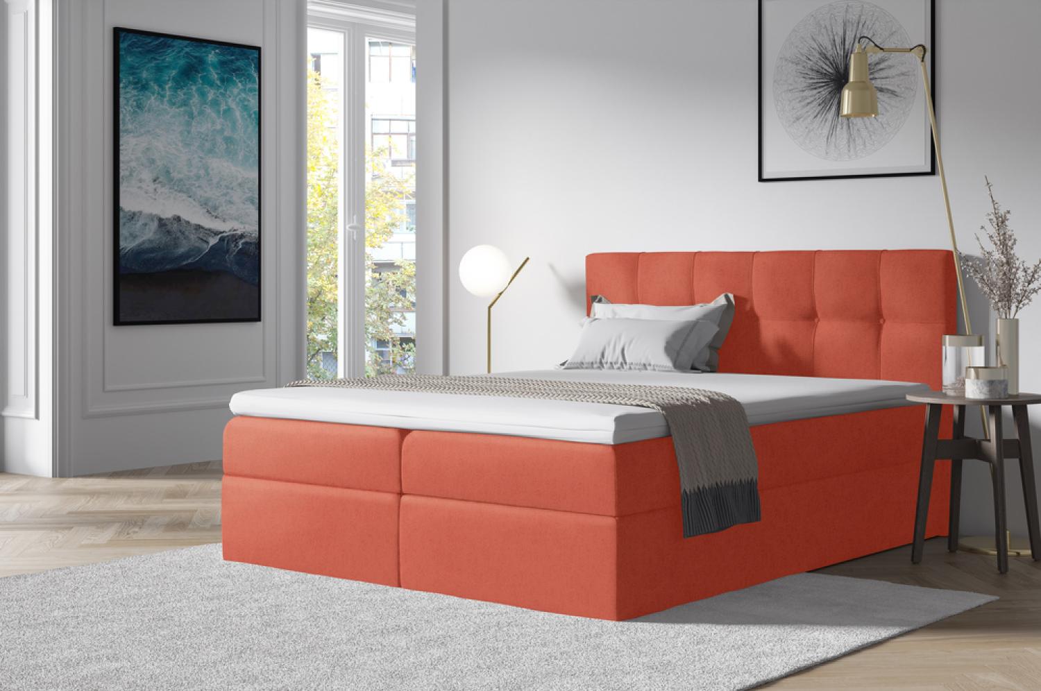 Stylefy 'Cesar' Boxspringbett Velours Orange 120 x 200 cm Bild 1