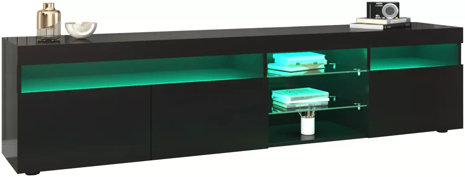 Merax Schwarz moderner TV-Schrank, helles Panel, variable LED-Beleuchtung, Wohn- und Esszimmer 180cm Bild 1