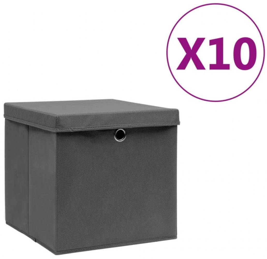 Aufbewahrungsboxen mit Deckeln 10 Stk. 28x28x28 cm Grau Bild 1