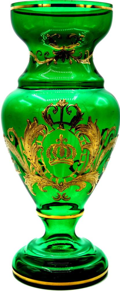 Pompöös by Casa Padrino Luxus Pokal Vase mit 24 Karat Vergoldung Grün / Gold Ø 14 x H. 30,5 cm - Pompööse Blumenvase designed by Harald Glööckler Bild 1