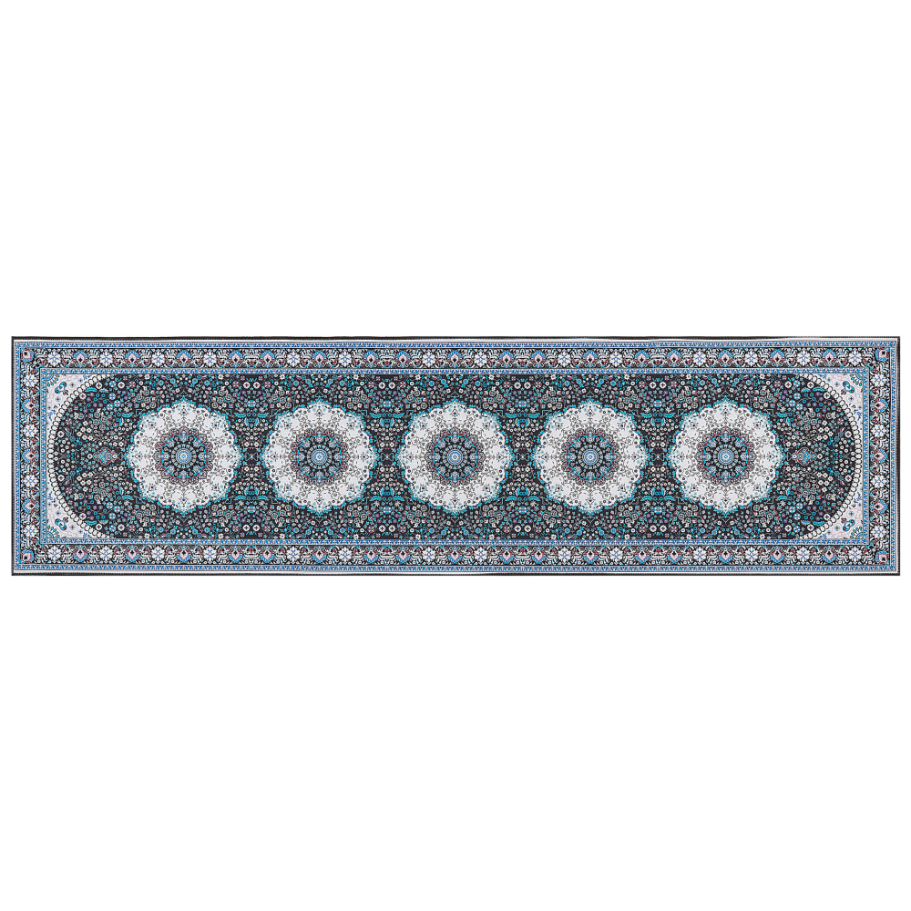 Teppich blau schwarz 80 x 300 cm orientalisches Muster Kurzflor GEDIZ Bild 1