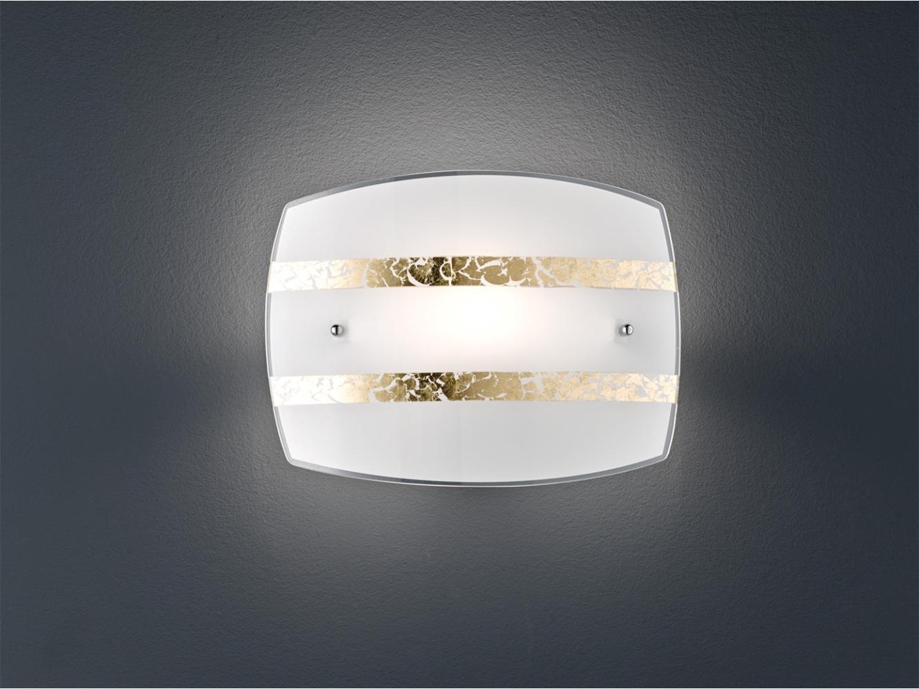 Moderne LED Wandleuchte 30x22cm weißer Glasschirm mit 2 Dekorstreifen in gold Bild 1