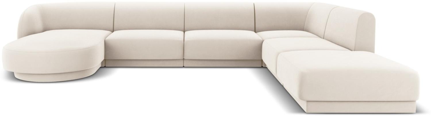 Micadoni 6-Sitzer Samtstoff Panorama Ecke rechts Sofa Miley | Bezug Light Beige | Beinfarbe Black Plastic Bild 1