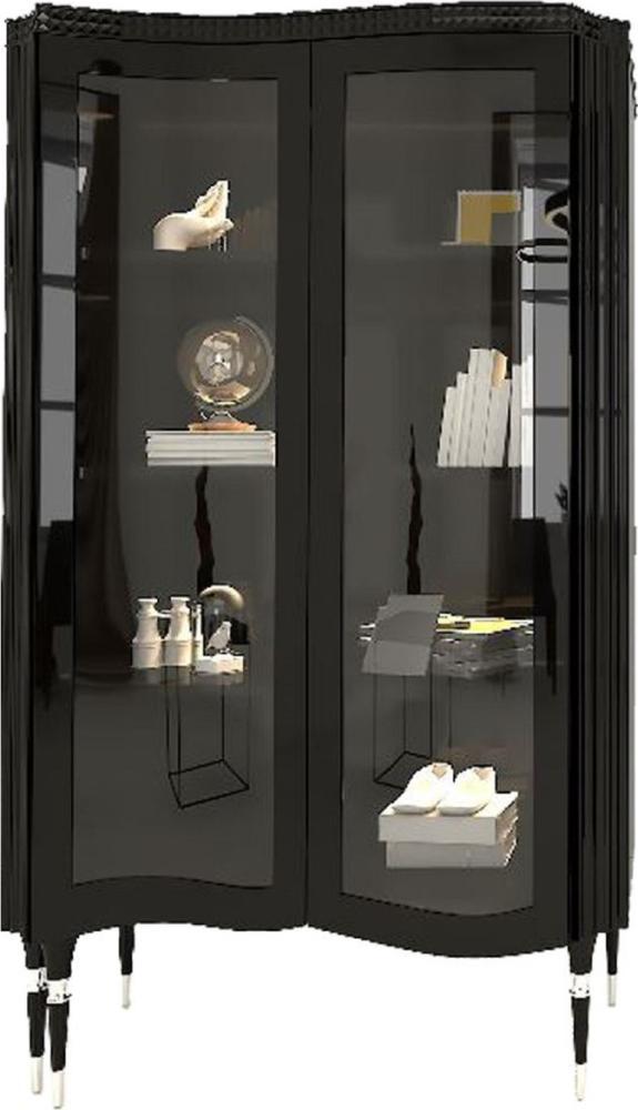 Casa Padrino Luxus Art Deco Vitrine Schwarz / Silber - Handgefertigter Massivholz Vitrinenschrank mit 2 Glastüren - Art Deco Wohnzimmer Möbel Bild 1