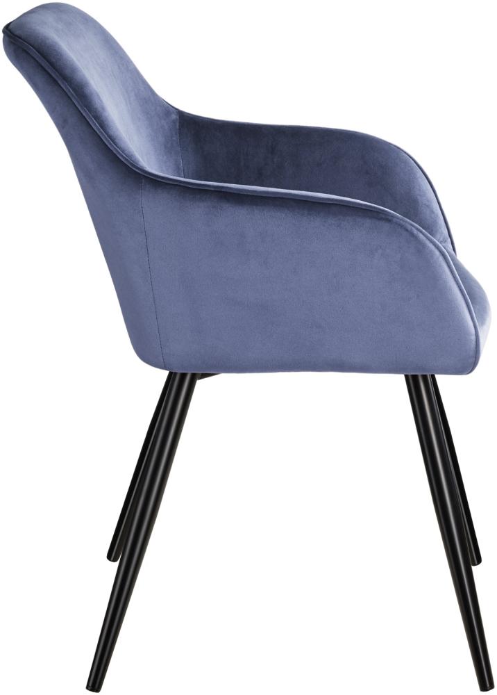 4er Set Stuhl Marilyn Samtoptik, schwarze Stuhlbeine - blau/schwarz Bild 1