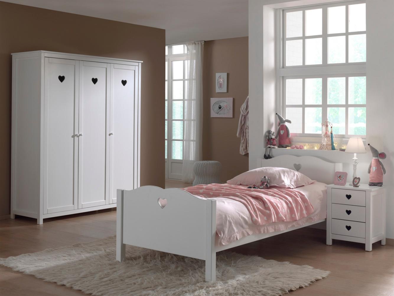 Vipack 4- teiliges Kindermöbel-Set Einzelbett Nachtkonsole, Kleiderschrank, Schreibtisch Set Amori MDF Weiß Bild 1