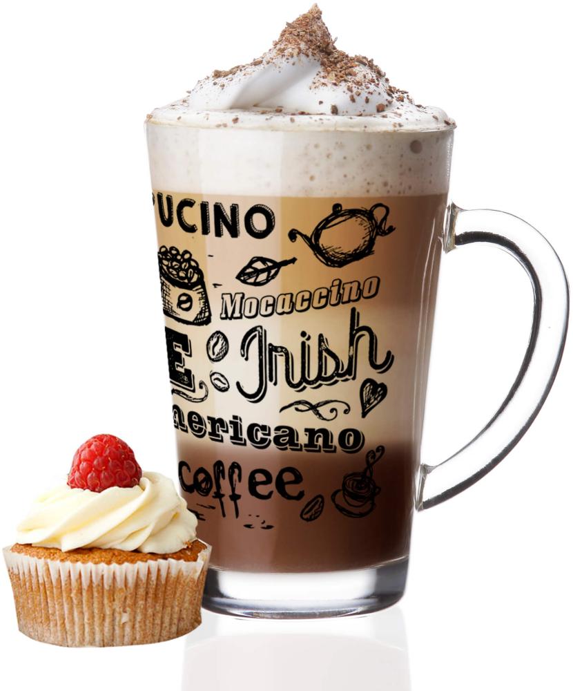 6 Latte Macchiato Gläser 300ml mit Kaffee-Aufdruck Teegläser Kaffeegläser Bild 1
