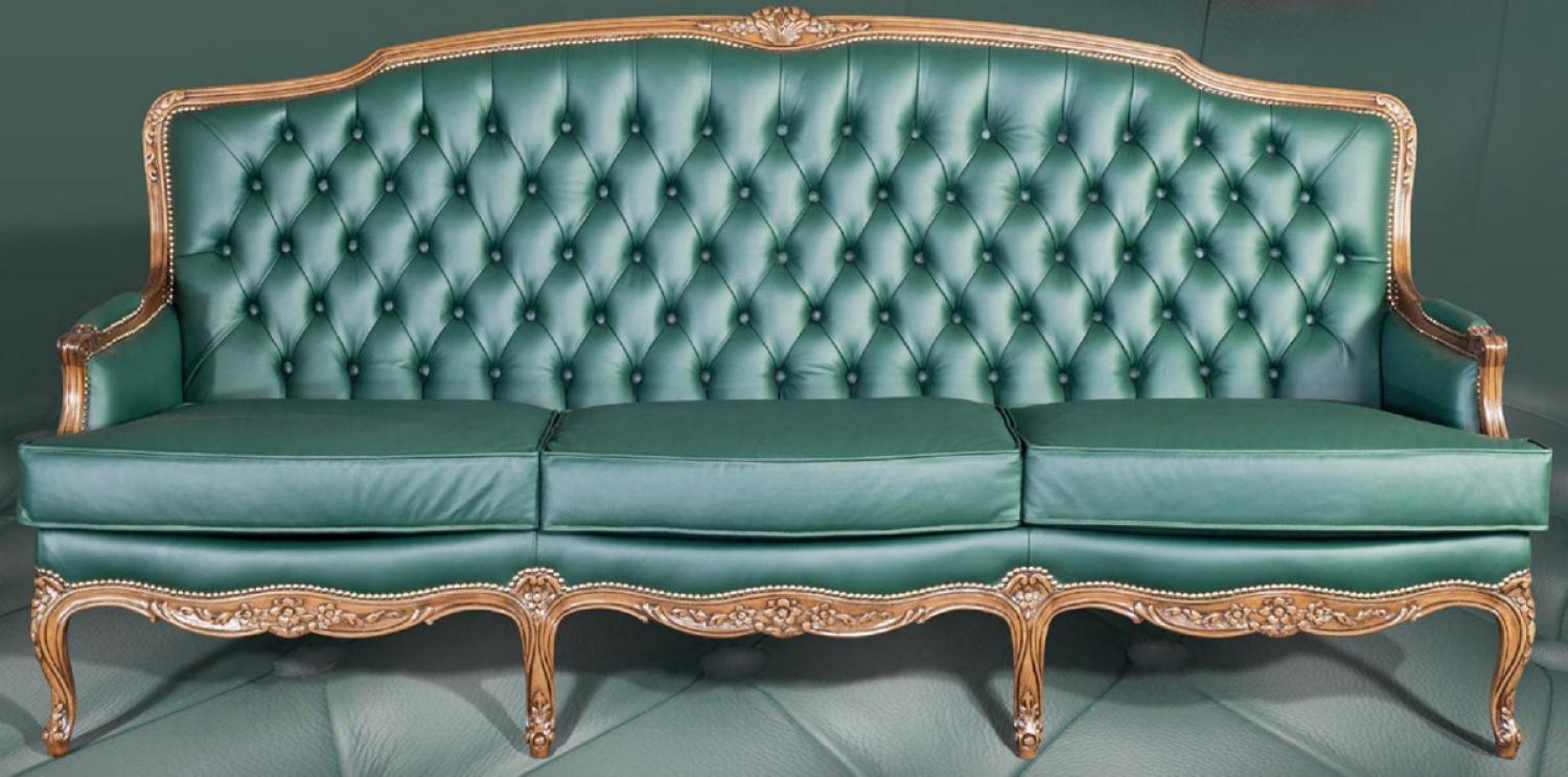 Casa Padrino Luxus Barock Leder Sofa Grün / Braun - Elegantes Wohnzimmer Sofa mit hochwertigem Echtleder - Barock Wohnzimmer & Hotel Möbel - Luxus Qualität - Made in Italy Bild 1