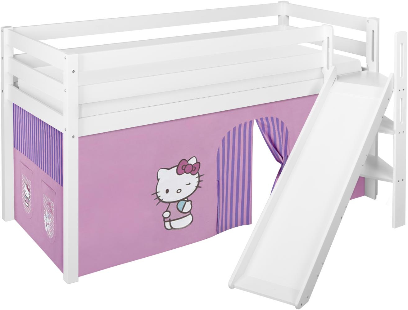 Lilokids 'Jelle' Spielbett 90 x 190 cm, Hello Kitty Lila, Kiefer massiv, mit schräger Rutsche und Vorhang Bild 1