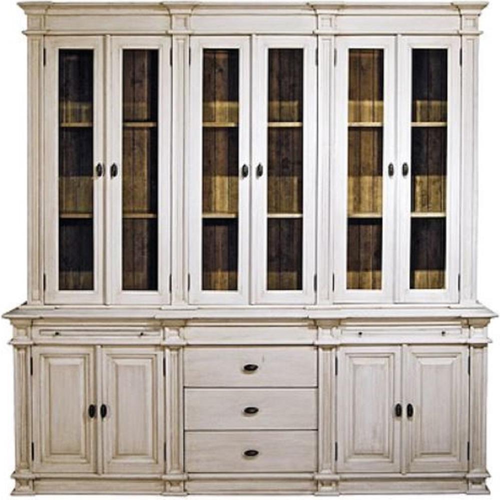 Casa Padrino Landhausstil Küchenschrank Antik Weiß / Braun 225 x 53 x H. 230 cm - 2 Teiliger Küchenschrank mit 10 Türen und 3 Schubladen Bild 1