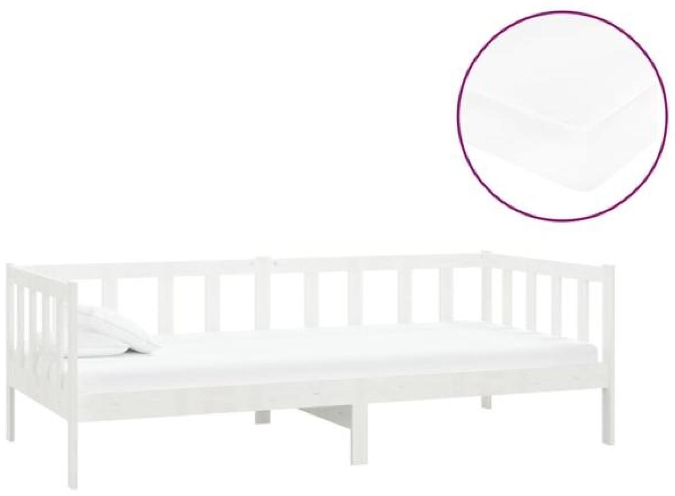 vidaXL Tagesbett mit Matratze 90x200 cm Weiß Massivholz Kiefer [3083625] Bild 1