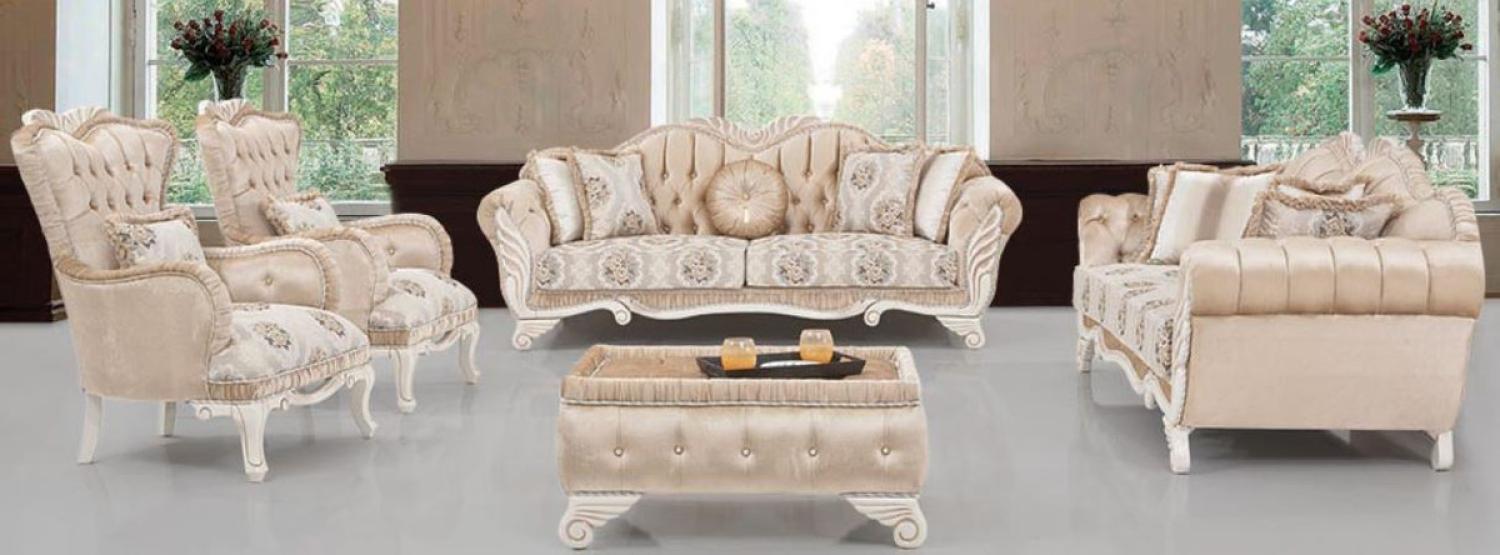 Casa Padrino Luxus Barock Wohnzimmer Set Beige / Weiß - 2 Sofas & 2 Sessel & 1 Hocker - Wohnzimmer Möbel im Barockstil - Edel & Prunkvoll Bild 1