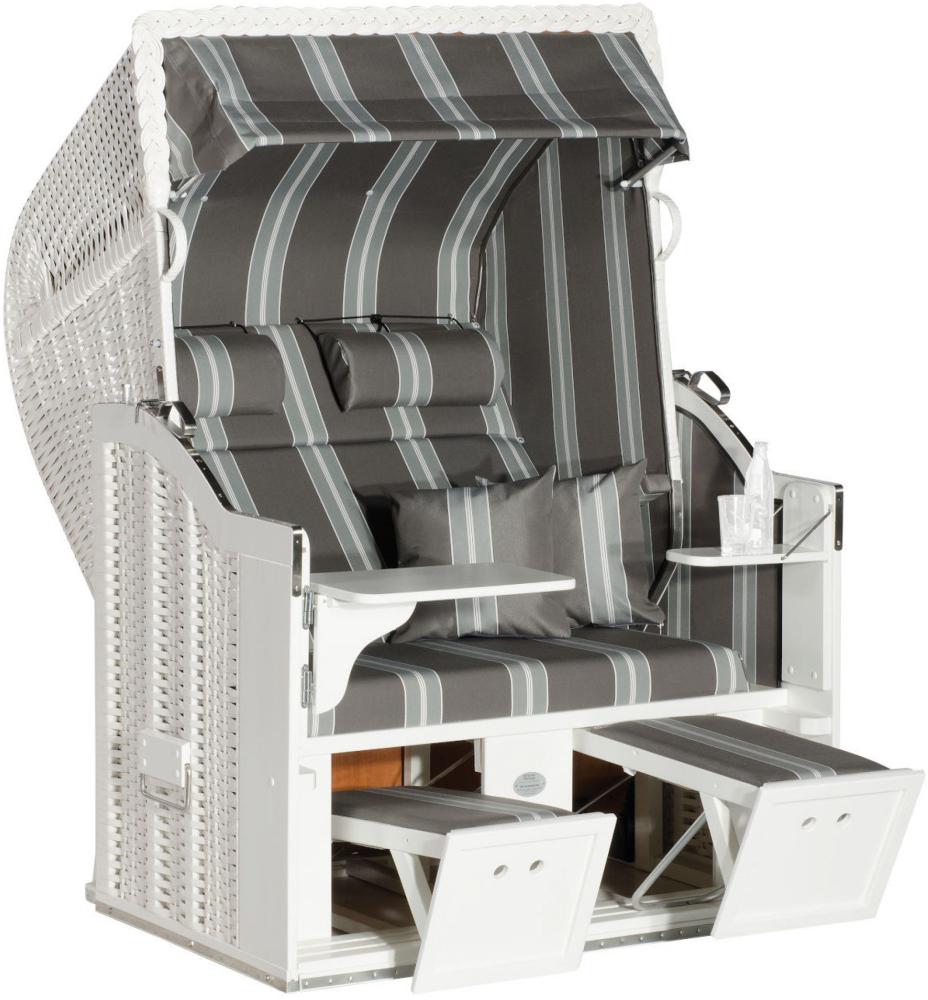Sonnenpartner Strandkorb Classic 2-Sitzer Halbliegemodell weiß/grau mit Sonderausstattung Bild 1