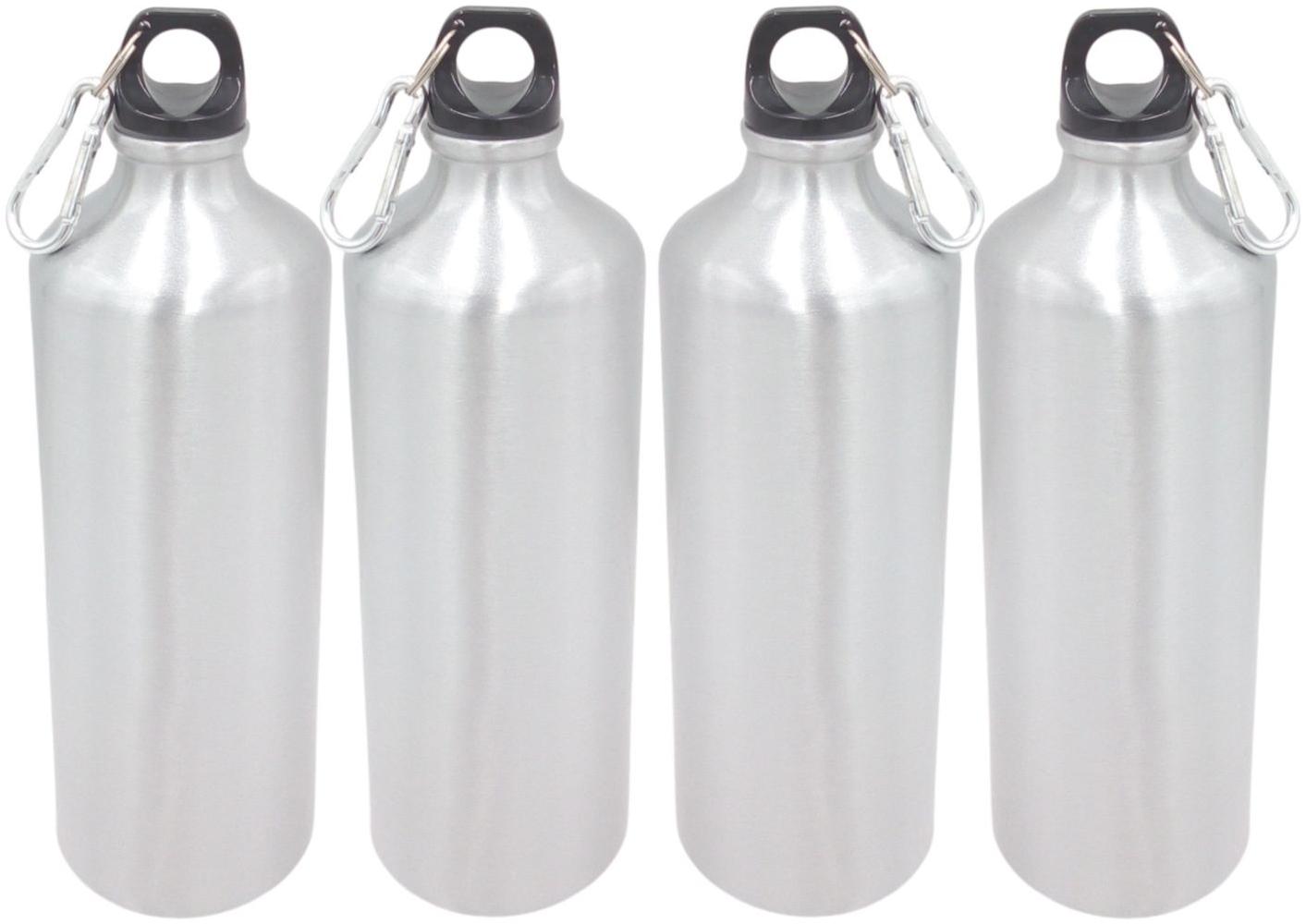 4x Aluminium Trinkflasche 1Liter silber mit Karabiner Wasserflasche Sportflasche Bild 1