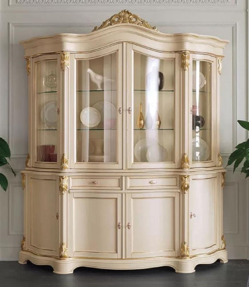 Casa Padrino Luxus Barock Vitrinenschrank Cremefarben / Gold - Handgefertigter Massivholz Vitrine mit 8 Türen und 2 Schhubladen - Prunkvolle Barock Möbel - Luxus Qualität - Made in Italy Bild 1