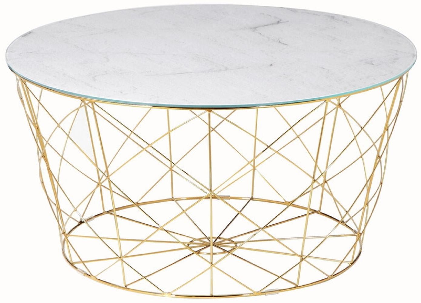 Tisch Couchtisch Durchmesser 80 cm Metall und Glas Gold/Weiß Bild 1