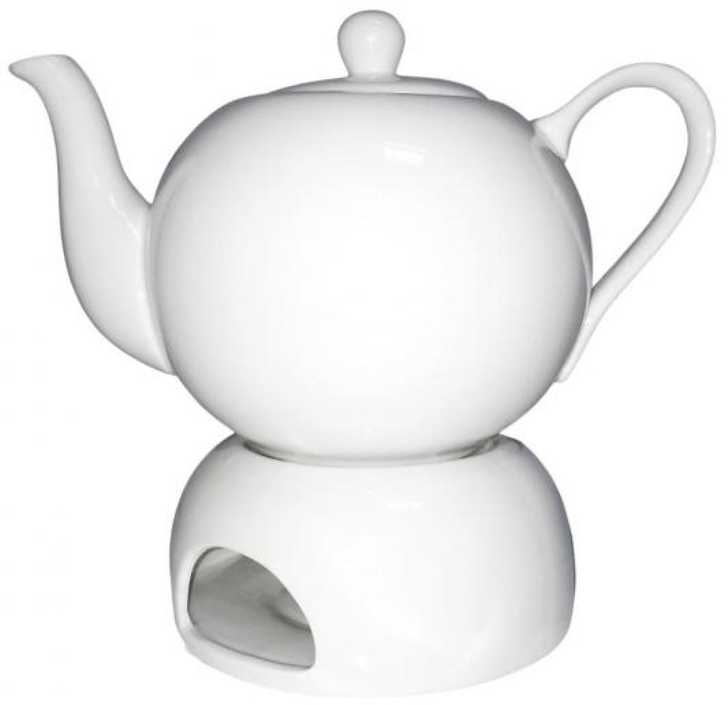Teekanne 1L mit Stövchen Porzellan weiß Bild 1