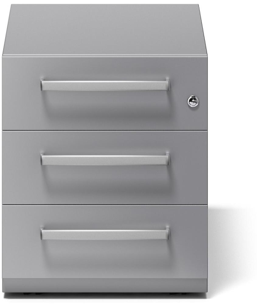 Rollcontainer Note™ mit Griff, 3 Universalschubladen, Farbe silber Bild 1