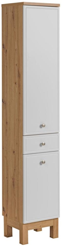 Badezimmer Hochschrank gross KONA Weiss Artisan Eiche Bild 1