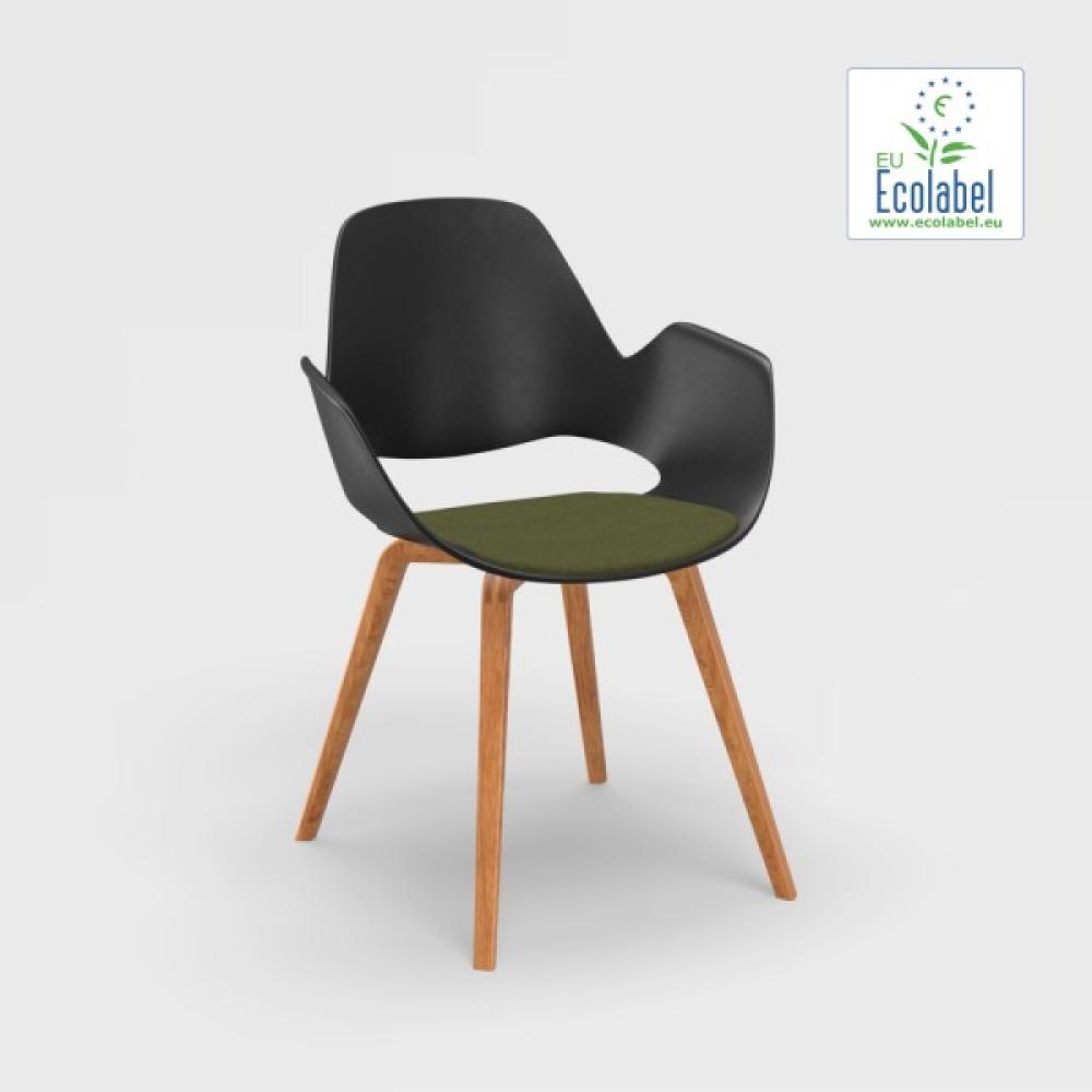 Stuhl mit Armlehne FALK schwarz Eichenfurnier Sitzpolster kiefergrün Bild 1