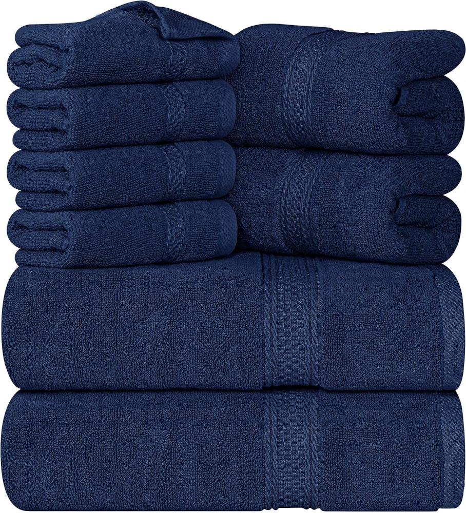 Utopia Towels - 8 teilig Handtücher Set aus Baumwolle mit Aufhänger - 2 Badetuch, 2 Handtücher und 4 Washclappen - (Marine Blau) Bild 1