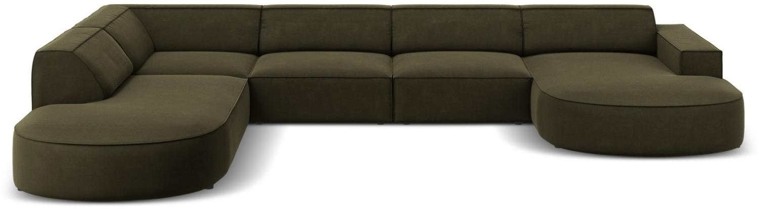 Micadoni 7-Sitzer Samtstoff Panorama Ecke links Sofa Jodie | Bezug Green | Beinfarbe Black Plastic Bild 1