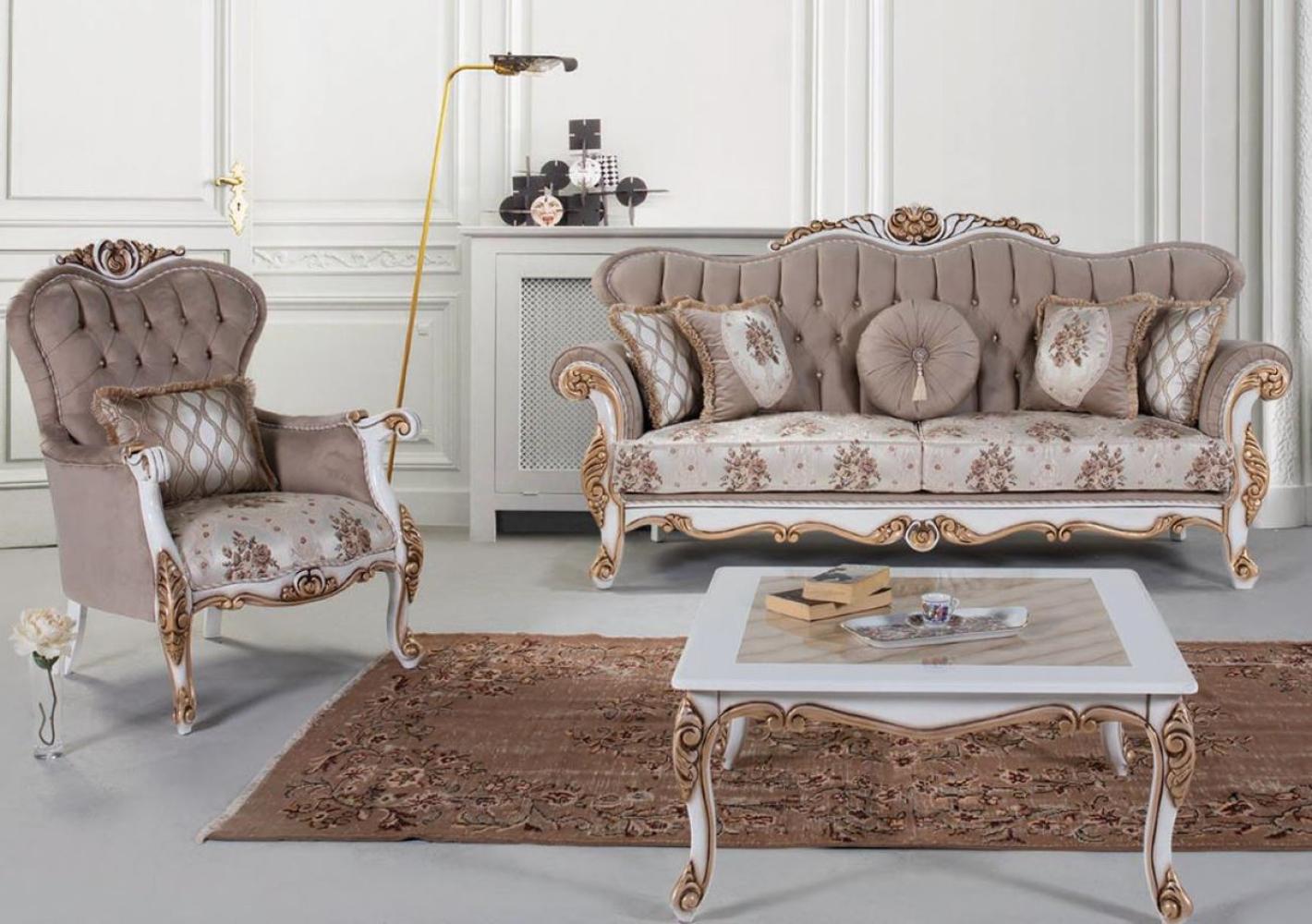 Casa Padrino Luxus Barock Wohnzimmer Set Grau / Mehrfarbig / Weiß / Bronze - 2 Sofas & 2 Sessel & 1 Couchtisch - Wohnzimmer Möbel im Barockstil - Edel & Prunkvoll Bild 1