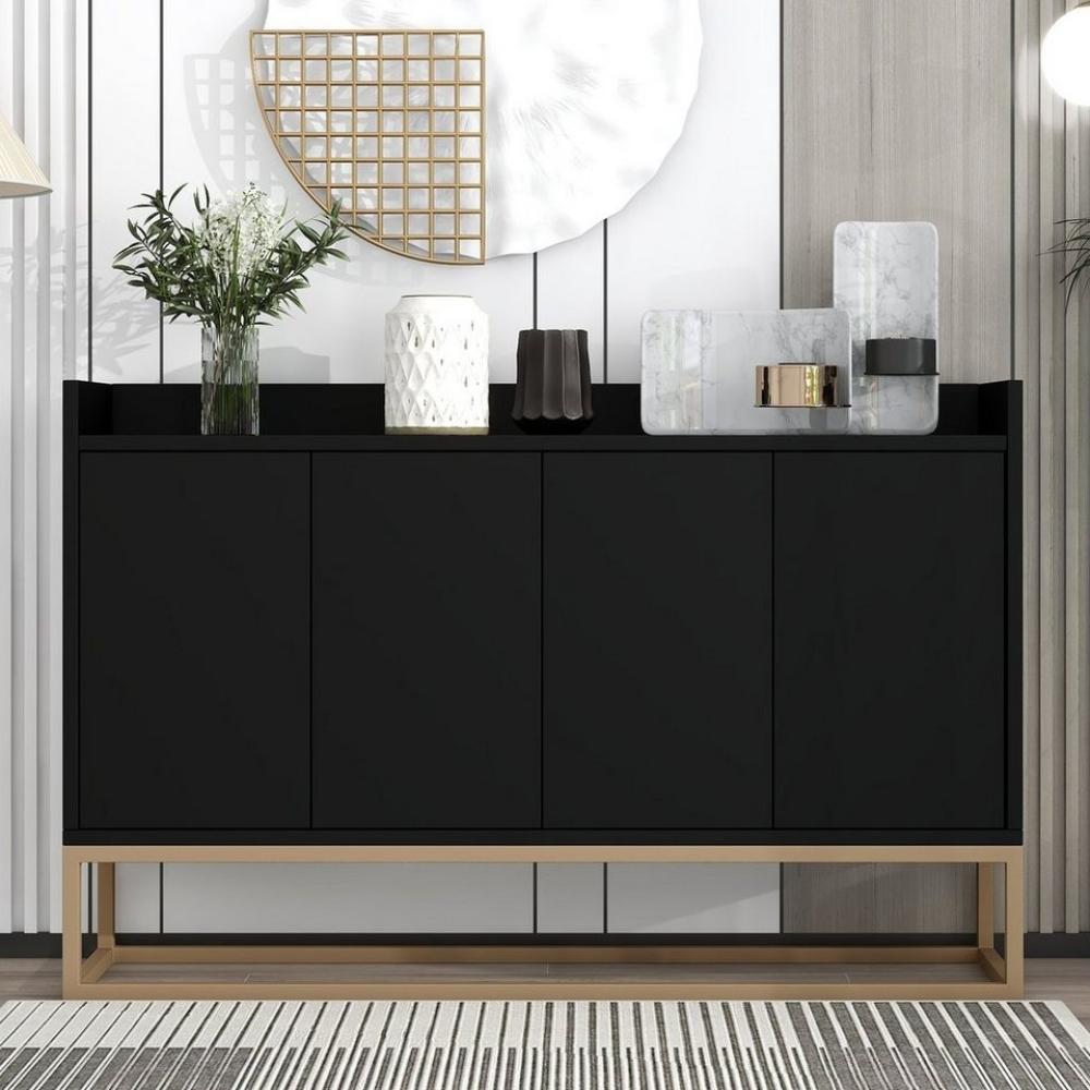 Merax Sideboard mit verstellbaren Einlegeböden und goldenen Metallrahmen, Kommode mit Push-to-Open Funktion, Anrichte, Buffet, Breite: 120cm Bild 1