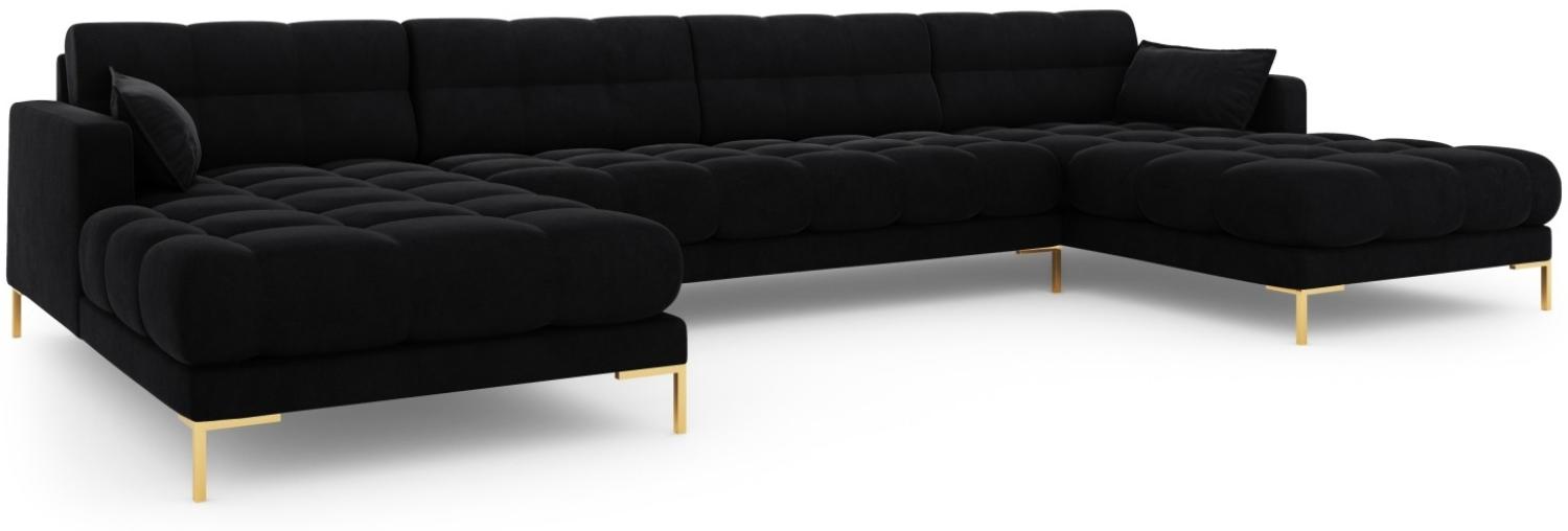 Micadoni 6-Sitzer Samtstoff Panorama Sofa Mamaia | Bezug Black | Beinfarbe Gold Metal Bild 1