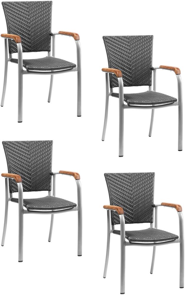 4x KONWAY® ARUBA Stapelsessel Schiefergrau Polyrattan Garten Sessel Stuhl Set Bild 1