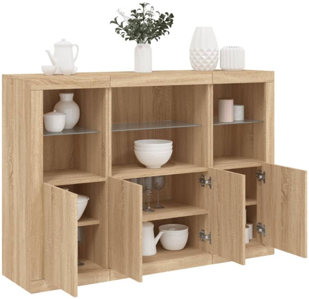 vidaXL Sideboards mit LED-Leuchten 3 Stk. Sonoma-Eiche Holzwerkstoff Bild 1