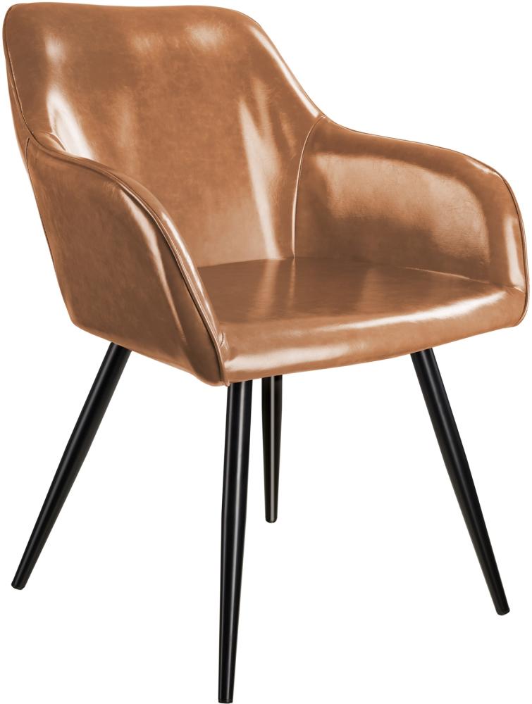 6er Set Stuhl Marilyn Kunstleder, schwarze Stuhlbeine - braun/schwarz Bild 1
