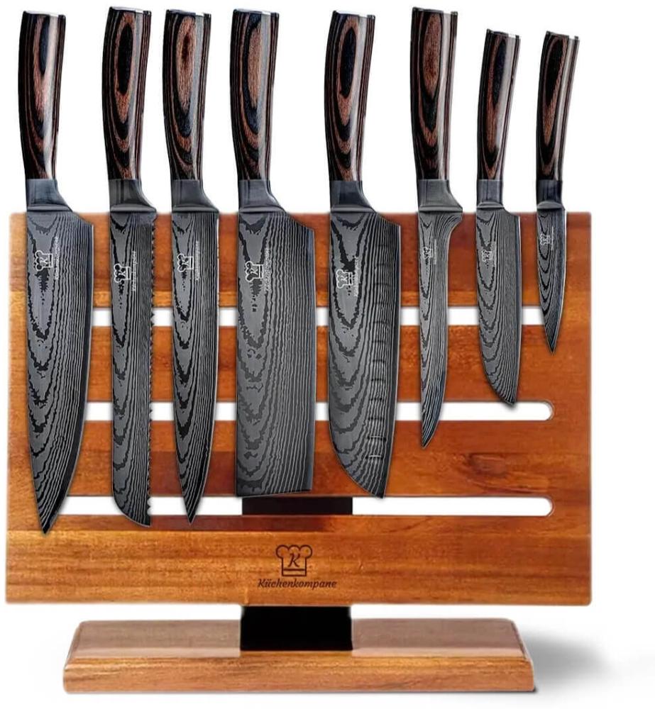 Messerset 8-teilig mit magnetischer Messerblock - Messer Kombipaket Jishaku - asiatische Küchenmesser handgeschmiedet mit Holzgriff Bild 1