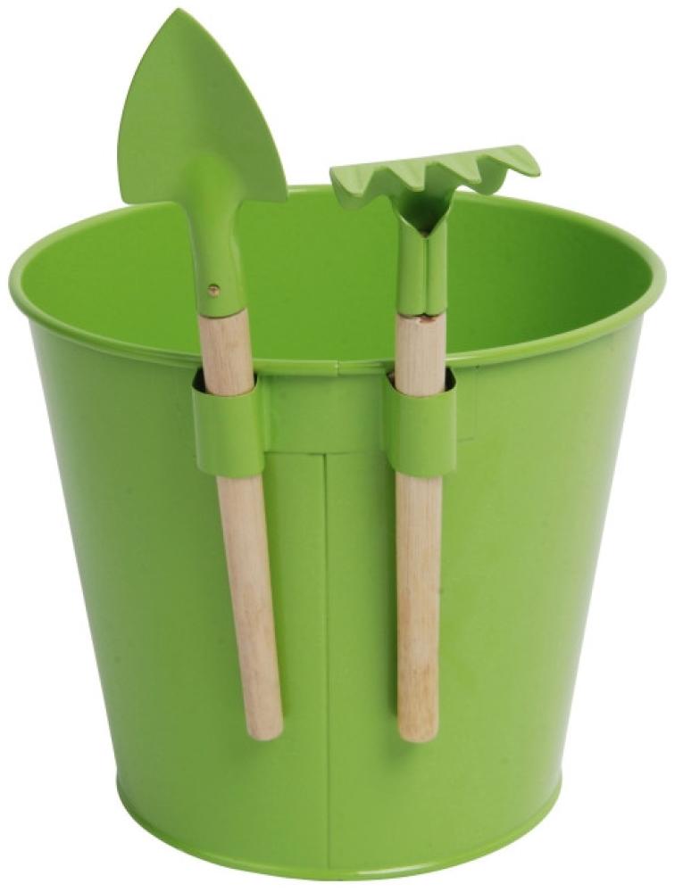 Esschert Design Blumentopf mit Mini-Tools (Schaufel und Rechen) für Kinder, ca. 16 cm x 17 cm x 18 cm Bild 1
