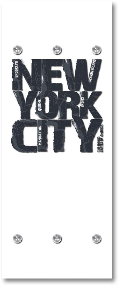 Queence Garderobe - "New York City" Druck auf hochwertigem Arcylglas inkl. Edelstahlhaken und Aufhängung, Format: 50x120cm Bild 1