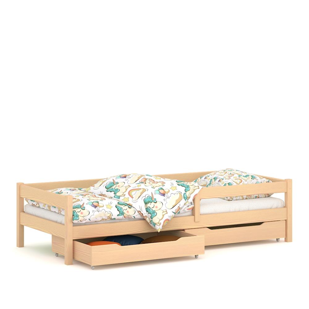 WNM Group Kinderbett für Mädchen und Jungen Felix - Jugenbett aus Massivholz - Bett mit 2 Schubladen und Lattenrost - Funktionsbett - Gebleichte Eiche - 70 x 140 cm Bild 1