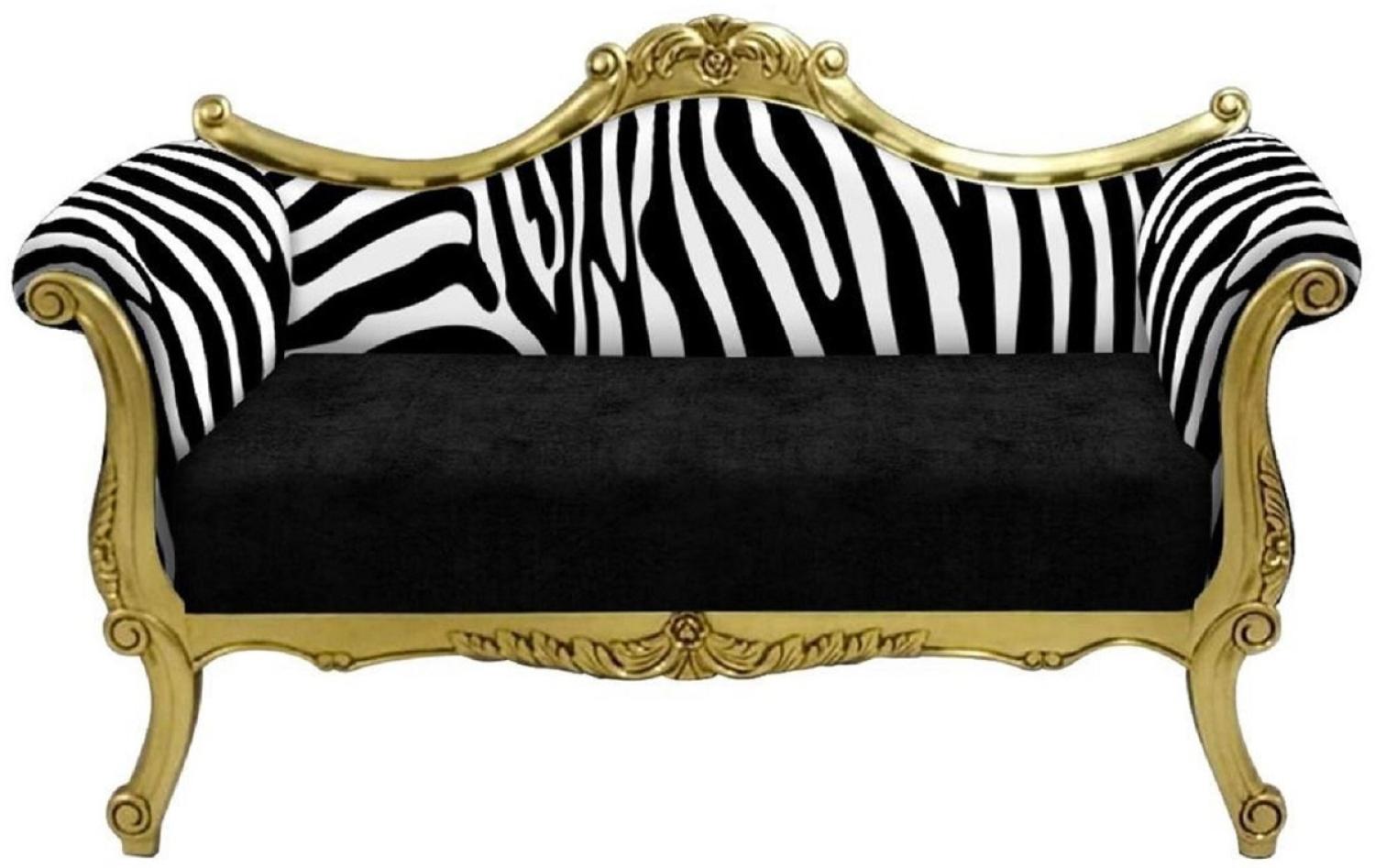 Casa Padrino Barock Sofa mit Zebra Muster Schwarz / Weiß / Gold - Handgefertigtes Wohnzimmer Sofa im Barockstil - Barock Wohnzimmer Möbel Bild 1