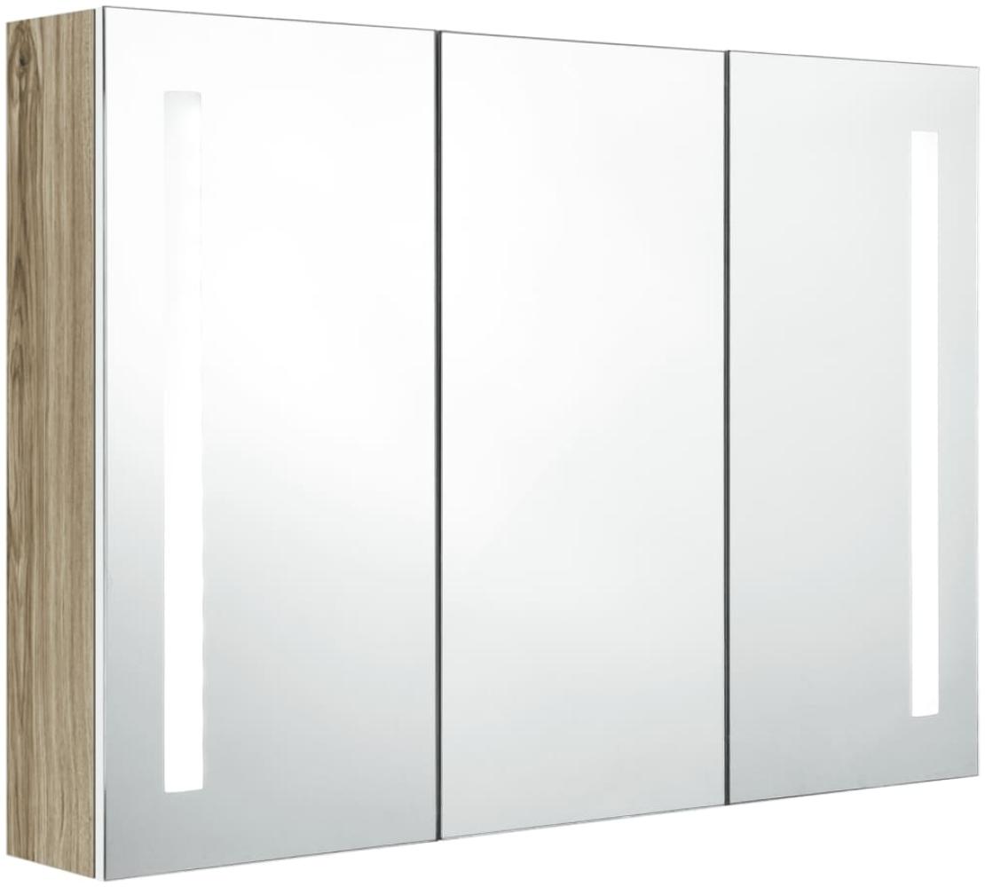 LED-Bad-Spiegelschrank, weiß/Eiche-Optik, 89 x 14 x 62 cm Bild 1