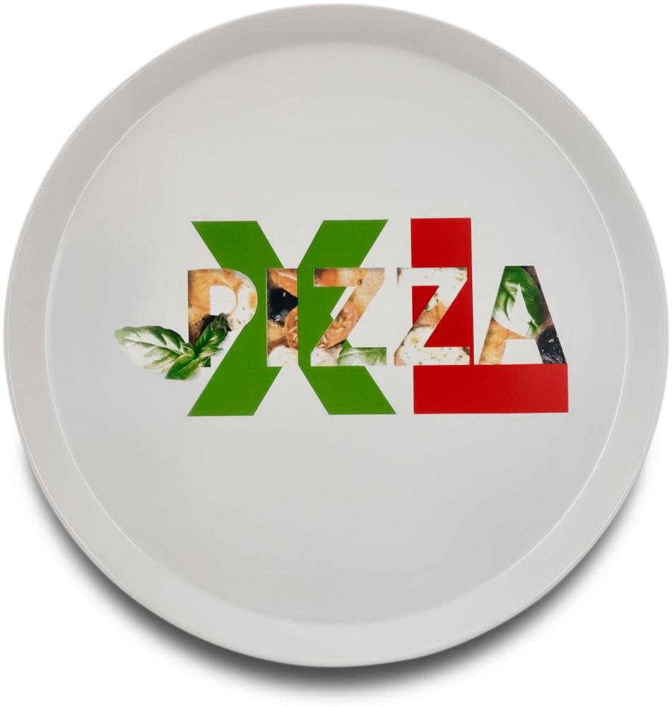 KHG Pizzateller, extra groß mit 33cm Durchmesser in XL2 Print, perfekt für Gastro und Zuhause, hochwertiges Porzellan, Spühlmaschinengeeignet & perfekt Stapelbar im zeitlosem Design Bild 1
