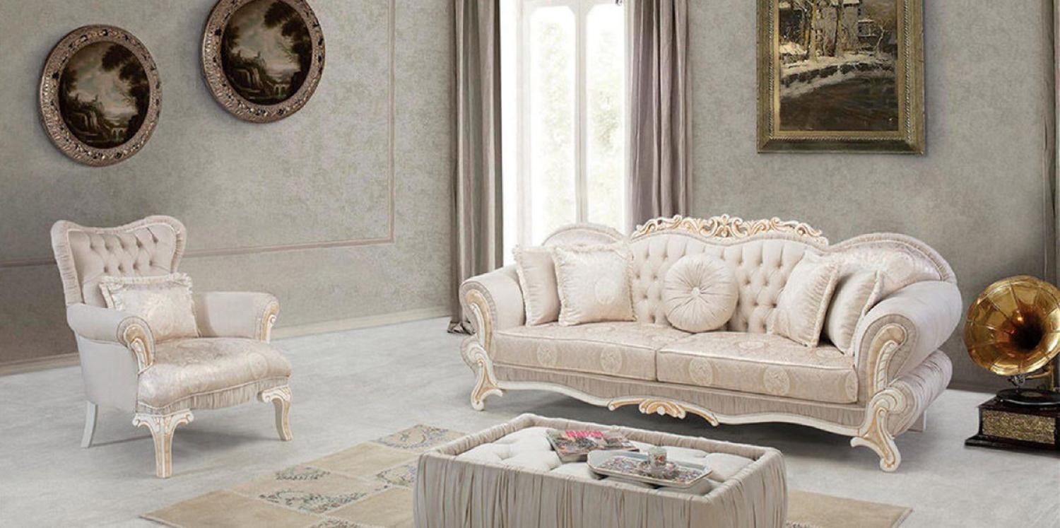Casa Padrino Luxus Barock Wohnzimmer Set Rosa / Weiß / Beige - 2 Sofas mit Muster & 2 Sessel mit Muster & 1 Couchtisch - Prunkvolle Barock Wohnzimmer Möbel Bild 1