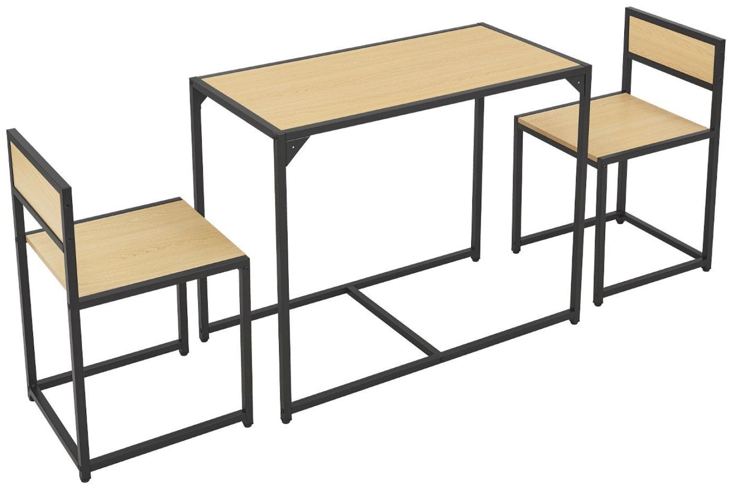 Juskys Küchentisch Set mit Esstisch & 2 Stühlen - Industrial, klein & platzsparend - 3-teilige Essgruppe für 2 Personen - Stahl - Helle Holzoptik Bild 1